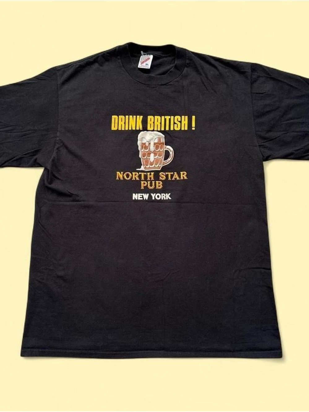 Vintage 1990s North Star Pub New York "Drink British!" Black Graphic Tee XL